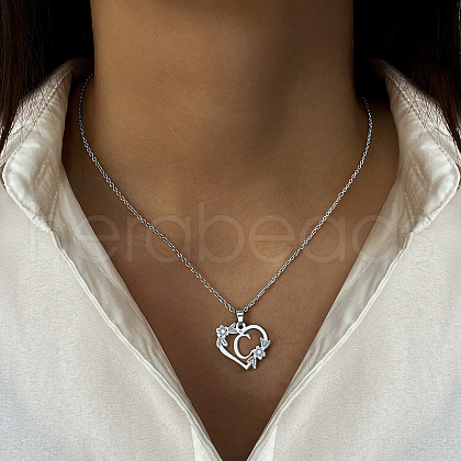 Alloy Flower Heart Initial Pendant Necklaces for Women FS-WGC56A9-26-1