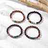 4Pcs Dyed Natural Lava Rock & Wood  Round Beads Stretch Bracelets BJEW-JB11886-1