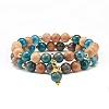 Natural Apatite & Wood Round Beads Stretch Bracelets Set BJEW-JB07165-01-1