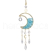 Wire Wrapped Natural White Jade Chip & Brass Moon Pendant Decorations HJEW-JM01504-03-1