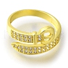 Rack Plating Belt Shape Brass Micro Pave Clear Cubic Zirconia Open Cuff Rings for Women RJEW-H232-02G-2