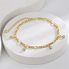 Brass Figaro Chain Clear Cubic Zirconia Flat Round Tassel Anklets for Women FS-WG29303-01-3