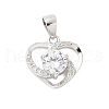 Fine Silver Cubic Zirconia Heart Charms STER-S008-02A-P-1