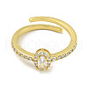 Mother's Day Rings Oval Rack Plating Brass Micro Pave Cubic Zirconia Adjustable Rings for Women RJEW-F162-03G-01-2