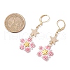 Brass Glass Seed Beads Flower Leverback Earrings EJEW-MZ00426-05-3
