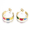 Brass Enamel Stud Earrings X-EJEW-T014-06G-NF-2