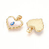 Brass Pave Natural Shell Heart Pendants KK-N258-07G-2