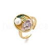 Mother's Day Jewellery Brass Enamel Cuff Rings RJEW-K291-03G-03-4