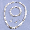 Round Plastic Imitation Pearl Beaded Necklaces & Dangle Earring & Bracelets Sets FS-WGF01A4-01-1