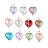 Heart Gradient Color Baking Paint Transparent Glass Connector Charms PALLOY-JF03276-01-1