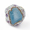 Irregular Natural Aquamarine Adjustable Rings with Rhinestone RJEW-D077-03G-2