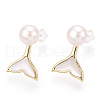 Whale Tail Natural White Shell & Pearl Stud Earrings PEAR-N020-06O-3