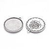 Tibetan Style Carved Rose Alloy Flat Round with Rose Pendant Cabochon Settings TIBEP-Q045-024AS-RS-1