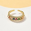 Brass Micro Pave Colorful Cubic Zirconia Adjustable Cuff Rings RJEW-V009-04G-2