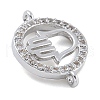 Rack Plating Brass Micro Pave Clear Cubic Zirconia Flat Round with Hamsa Hand Connector Charms KK-A234-039P-2