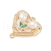 Brass Enamel & Natural Pearl Heart with Flower Connector Charms KK-K351-52G-01-2