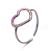 Ion Plating(IP) Rainbow Color 304 Stainless Steel Open Heart Cuff Ring for Women RJEW-C025-23M-1