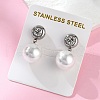 304 Stainless Steel Plastic Pearl Round Dangle Stud Earrings EJEW-V008-01P-3