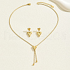 Sweet and Simple Stainless Steel Heart Tassel Stud Earrings & Necklaces Set for Women EJ7179-5