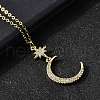 Brass Micro Pave Clear Cubic Zirconia Star Moon Pendant Necklaces for Women NJEW-D311-02F-G-2