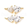 Brass Pave Clear Cubic Zirconia Double Heart Connector Charms KK-P308-74G-1