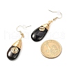 Brass Wire Wrapped Teardrop Natural Black Agate Pendant Necklace & Dangle Earrings SJEW-JS01219-10