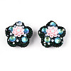 Flower Shape Polymer Clay Rhinestone Beads CLAY-U023-01G-1