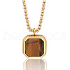 304 Stainless Steel Pave Natural Tiger Eye Square Pendant Necklaces FS-WG8D101-06-1