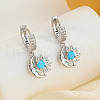 Brass Clear Cubic Zirconia Moon with Sun Hoop Earrings OC2532-2
