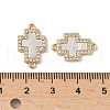 Brass Micro Pave Clear Cubic Zirconia and Natural Shell Cross Connector Charms KK-Z115-09G-3