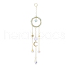 Natural Green Aventurine Woven Net/Web with Feather Window Hanging Suncatchers HJEW-JM00852-02-3