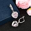 925 Sterling Silver Pave Cubic Zirconia Heart Hoop Earrings EJEW-C150-01B-02-3