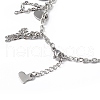 304 Stainless Steel Chain Tassel & Oval & Heart Charm Bracelet for Women BJEW-G669-13P-3