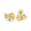 Bowknot with Evil Eye Real 18K Gold Plated Brass Stud Earrings EJEW-L269-105G-02-2