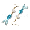 Glass & Shell Dangle Earrings EJEW-MZ00160-03-4