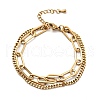 Vacuum Plating 201 Stainless Steel Paper & Curb Chains Double Layered Multi-strand Bracelet for Women BJEW-A126-19G-1