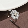 Flower Brass Micro Pave Cubic Zirconia Cuff Rings for Women RJEW-A069-01B-P-1