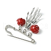 Halloween Skeleton Hand Alloy & Synthetic Coral Flower Pendants Kilt Pins JEWB-BR00169-2