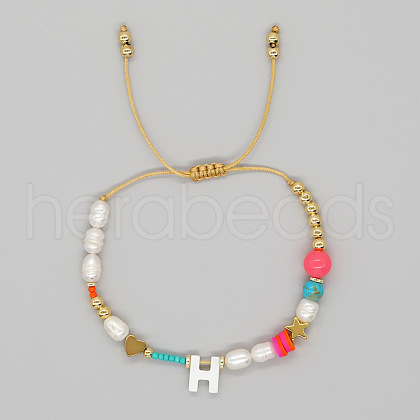 Shell Letter Charm Bead Bracelets ZZ0793-8-1
