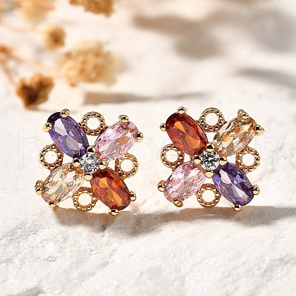 Brass Micro Pave Cubic Zirconia Stud Earrings EJEW-R018-10G-02-1
