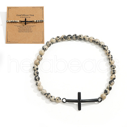 Cross Beaded Bracelet with Dalmatian Jasper for Men JT7568-11-1