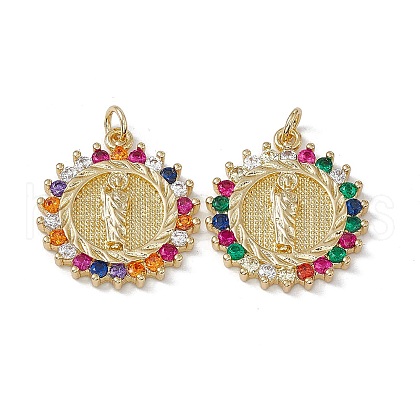 Brass Colorful Cubic Zirconia Pendants KK-E068-VA035-2-1
