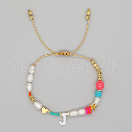 Shell Letter Charm Bead Bracelets ZZ0793-10-1