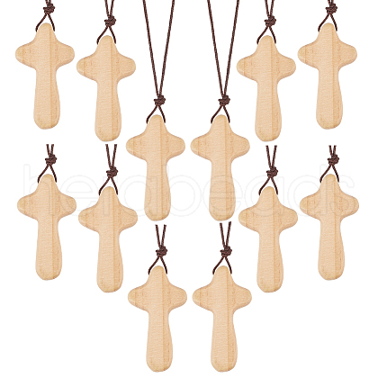 Wood Cross Pendant Decorations WOOD-WH0034-55B-1