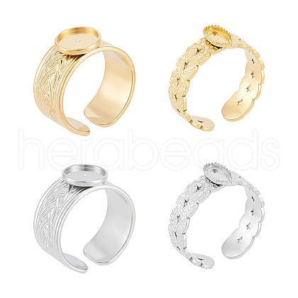 Unicraftale 4Pcs 4 Styles 304 Stainless Steel Open Cuff Ring Findings STAS-UN0057-71-1