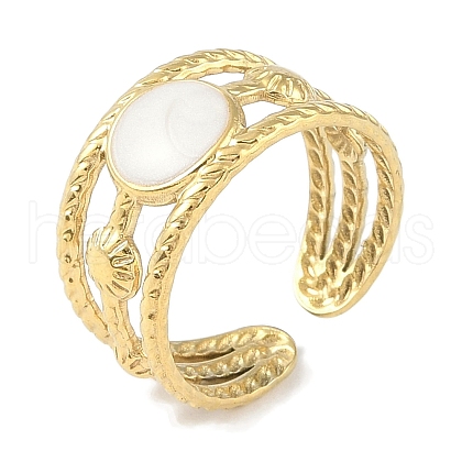 Ion Plating(IP) 304 Stainless Steel Enamel Flat Round Cuff Finger Rings RJEW-L107-079A-G-1