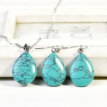 Teardrop Synthetic Turquoise Pendant Necklaces & Dangle Earrings Sets FS-WGAC060-06-1