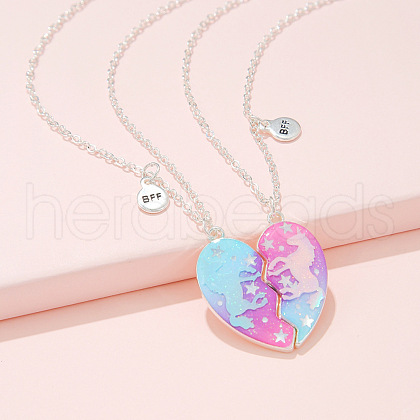 2Pcs Alloy Colorful Enamel Magnetic Unicorn Heart Pendant Friendship Necklaces for Women FS-WGC6FE6-01-1