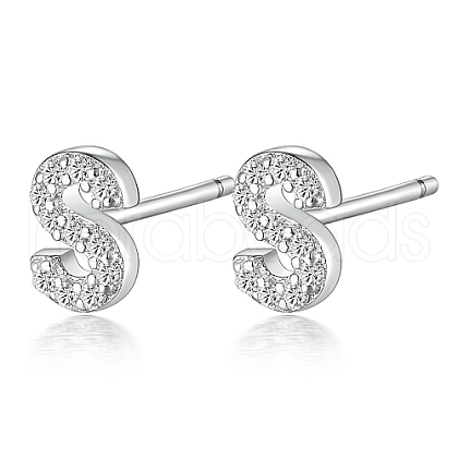 Rhodium Plated 925 Sterling Silver Initial Letter Stud Earrings HI8885-19-1