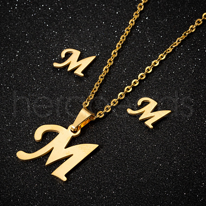 201 Stainless Steel Pendant Necklaces & Stud Earrings Sets WG00841-18-1